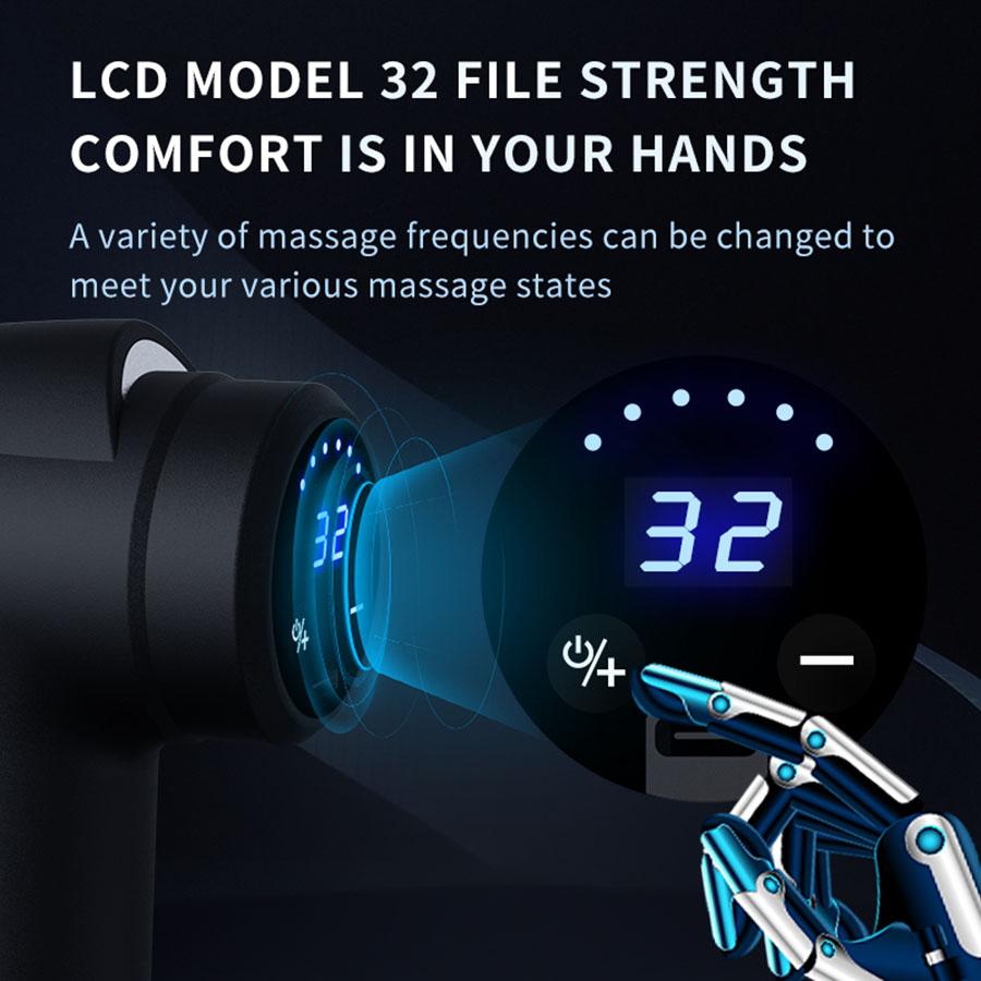 USB charging fascia gun with LCD display and multi level adjustment suitable for full body massage massage