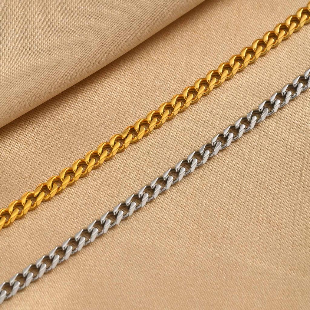 Minimalist Silver Color Link Bracelet for Women Stainless Steel Cuban Chain Bracelet Stackable Wrist Jewelry Waterproof