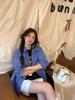Blue Plaid Korean Style Women's Shirt - Spring/Summer, Autumn Sun Protection, Loose Slimming Design