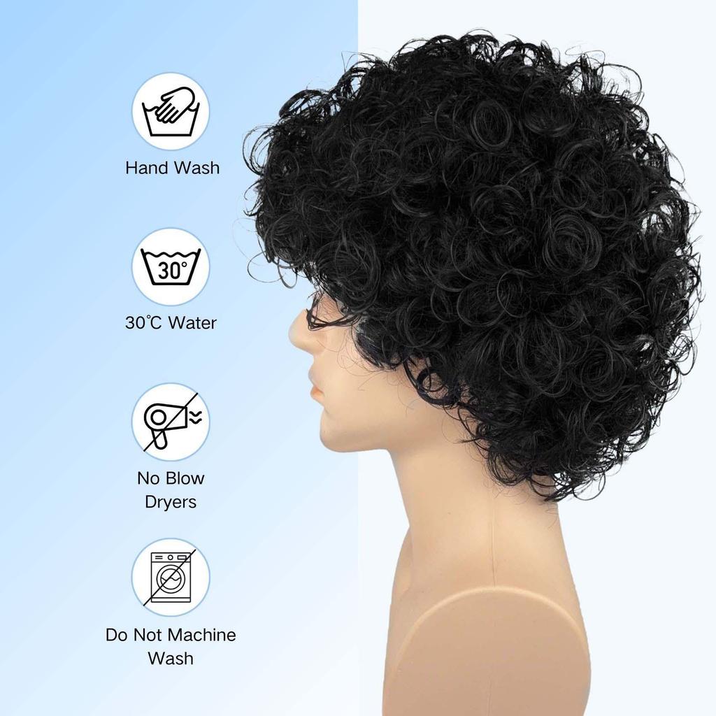 Black Short Curly Hair Perm Wig, Men's Small Roll African Style Wig, Suitable for Daily Wear and Role-playing
