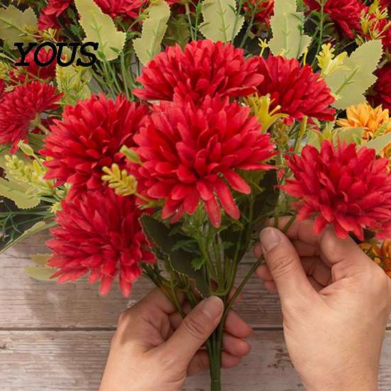 Reusable Floral Decorations for Indoor Artificial Mums Flowers Outdoor, UV Resistant Fake Fall Chrysanthemums Fade Office Marigold Plant, Autumn