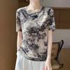 Women's New Summer Tie-dye Ink Painting Short-sleeved Casual Versatile Thin Positive Shoulder Round Neck T-shirt