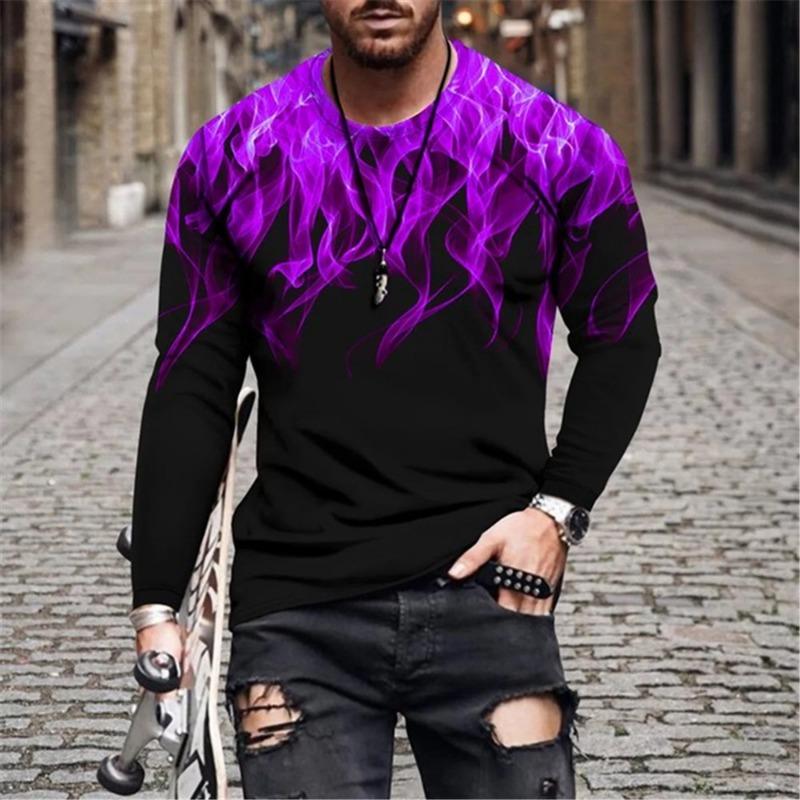 Retro Flame Series 3D Print Summer Men's O-Neck T-shirt Casual Long Sleeve T-Shirt Oversized Pullover Fashion Trend Men Clothing