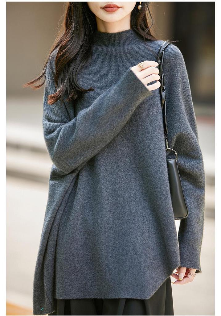 Women's 100% Wool High Neck Shawl Cape Sweater - Loose Fit, Cozy Autumn/Winter Pullover