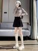Women's High-Waist A-Line Black Wool Shorts - Autumn/Winter Loose Wide-Leg Booty Shorts, Thin Apricot