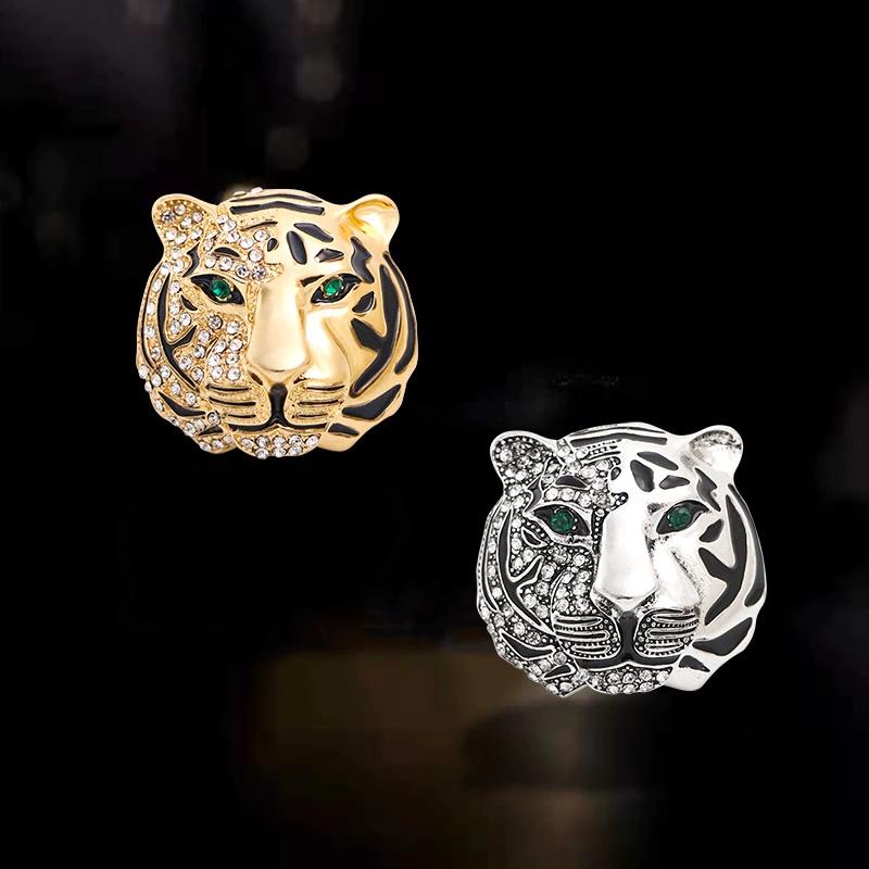 Duże Markowe Broszki Tygrys z Cyrkoniami dla Kobiet Mężczyzn 2-kolorowe Rok Tygrysa Broszka na Imprezę Przypinka Prezenty