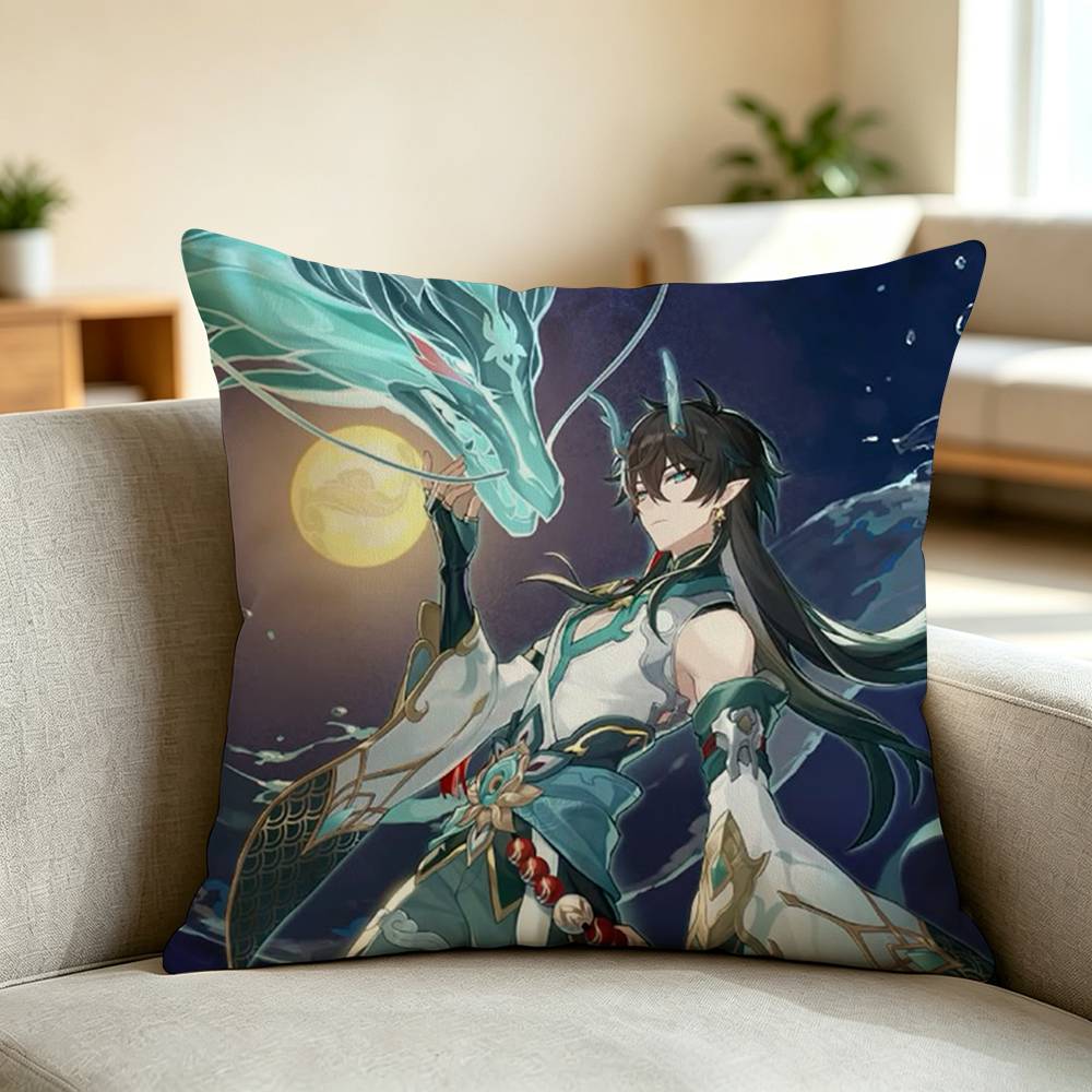 D-Dan Heng Honkai Star Rail Game Pillow Case Square Double-Sided Sofa Cushion Cover Bedroom Bedside Pillow