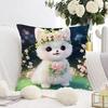 White Cat and Dog Pillowcase Dormitory Decoration Office Living Room Sofa Home Pillowcase