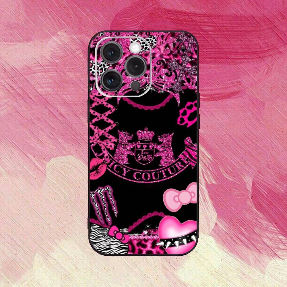 Juicy-12 C-Couture Phone Case  For iPhone17,16,15,14,13,12,11 Plus,Pro Max Soft Black Cover