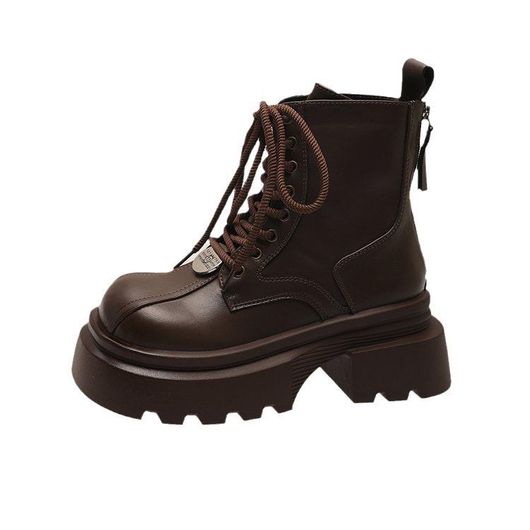European thick-soled Martin boots for women's 2025 autumn and winter new breathable fashion big head lace-up fashion boots British style short boots