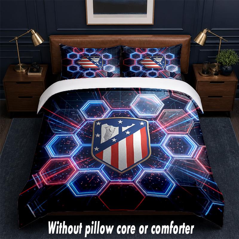Set Biancheria da Letto Design Atletico Madrid 1 Copripiumino + 2 Federe Morbido Traspirante Biancheria da Letto per la Casa