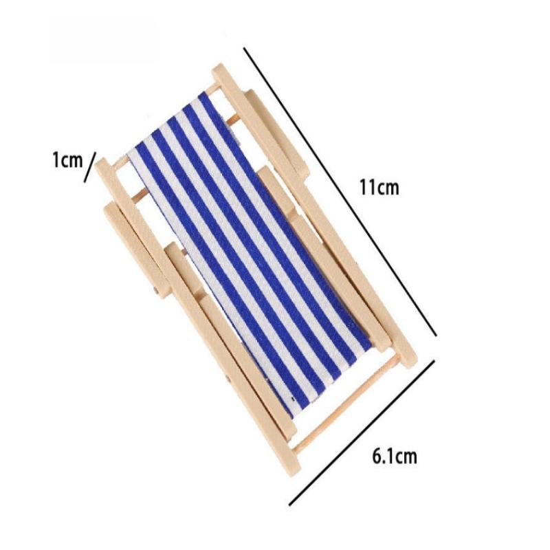 1Pcs 1:12 Dollhouse Miniature Beach Chair Toy Striped Plastic Diy Foldable Deckchair For Dolls Decor