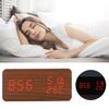 Wooden Alarm Clock LED Voice Control Desk Rectangular Brown Wood Red Light Digital Clock