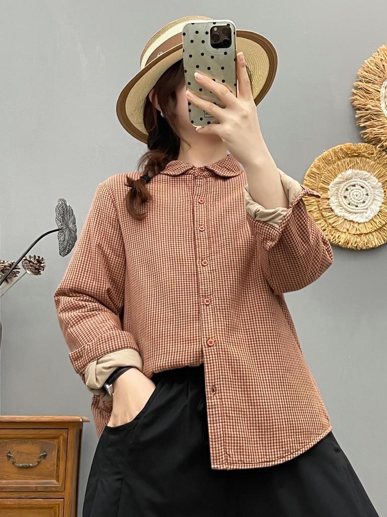 Women's Stylish Plaid Quilted Shirt Jacket with Cotton Padding - 2025 Autumn/Winter Collection, Warm Casual Top (Style 86536)