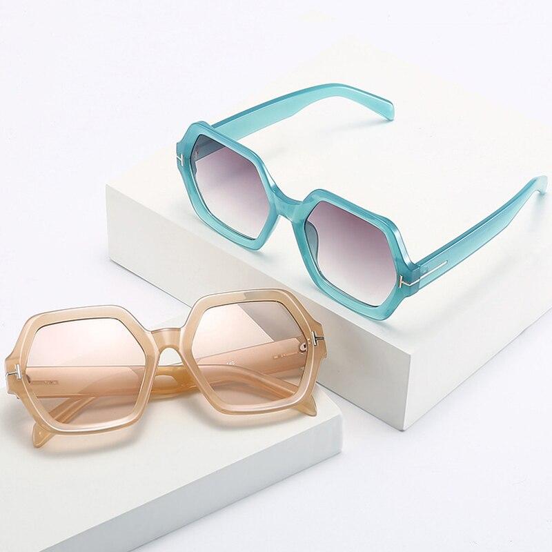 SO&EI Mote Polygon Square Dame Solbriller Retro Merke Designer Jelly Tea Eyewear Menn Gradient Solbriller Shades UV400