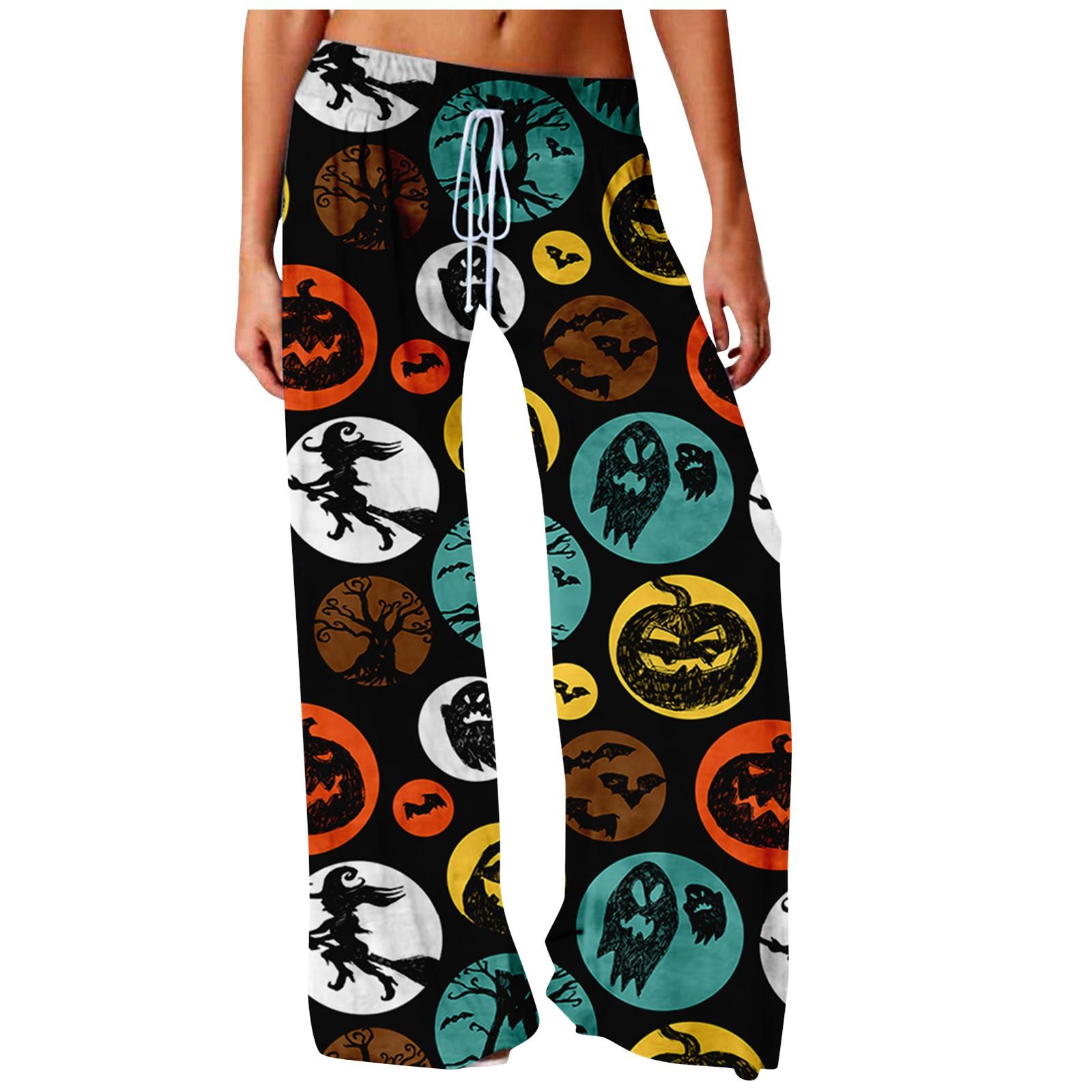 

Модные женские повседневные модные свободные удобные широкие брюки с принтом на Хэллоуин для йоги XXXL чёрный
