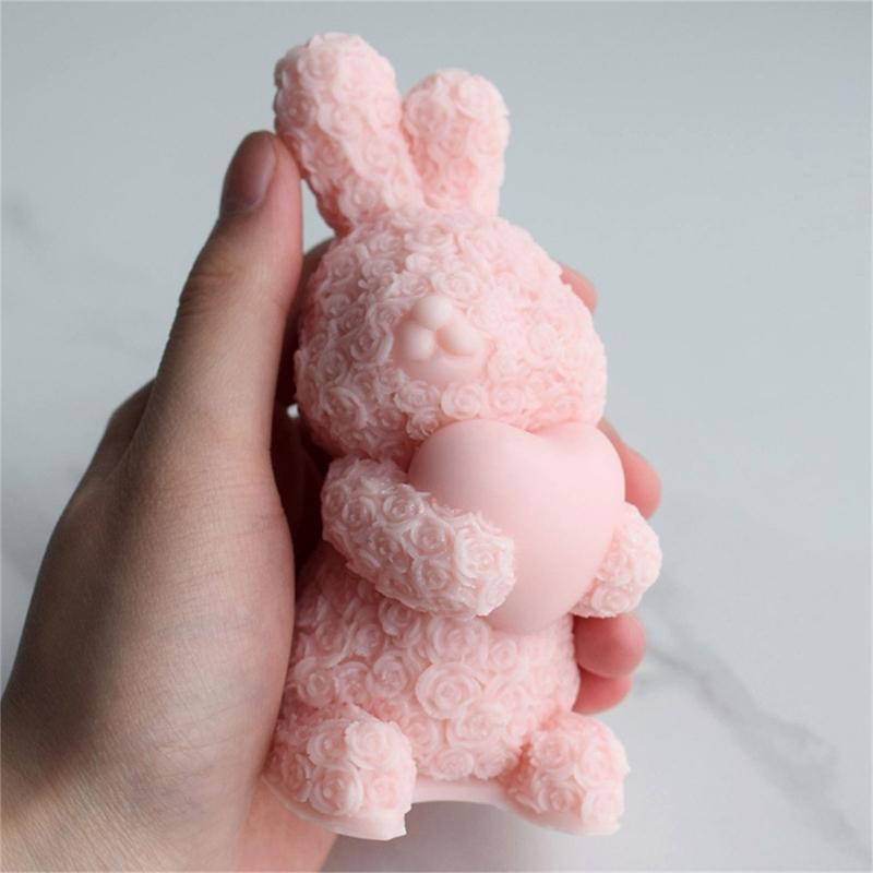 Rose Rabbit Candle Mold for DIY Candle Soap Craft Valentines Gift Easter Party Decorations, Rose Rabbit Candle Molds