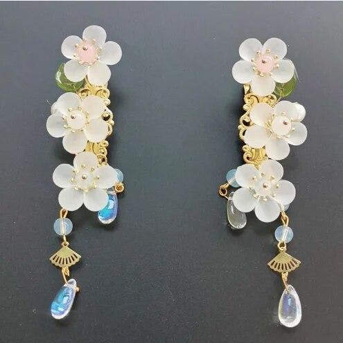 2pcs Chinese Hanfu Hair Clips Hairpins Rhinestone Flower Girls Pink Barretes Crystal Tassel Children Hair Accessories Jewelry