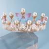 Romantic Butterfly Shape Princess Crown For Girls Handmade Rhinestone Tiara Pearl Headband For Birthday Wedding Model Catwalk