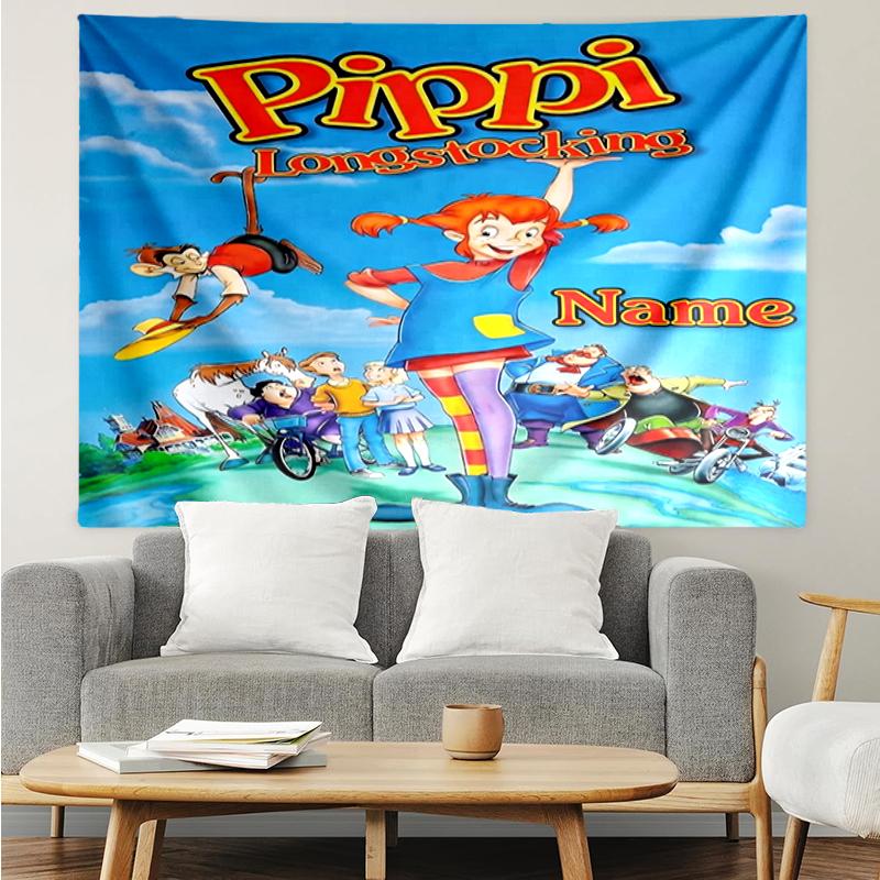 Custom Name Pippi Longstocking Print Tapestry, Backdrop, Easy Setup, Ideal for Bedroom, Office & Living Room, with Aesthetic Wall Hanging Decor.
