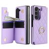 Fold7 Ring+bracket Phone Case for Samsung Galaxy Z fold 7 6 5 4 3 Double Buckle Card Holder Wallet Diamond Grid Pu Leather Cover