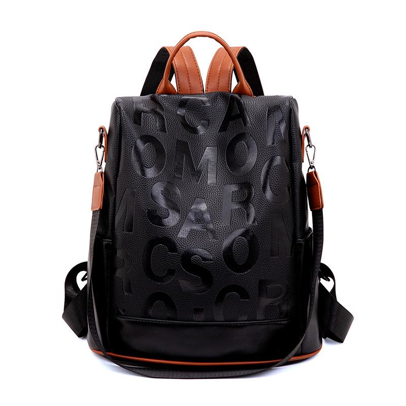 New simple letter messenger bag casual anti-theft pu soft leather travel bag fashionable large-capacity student schoolbag