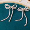 Witte Strik Imitatie Parels Kwastje Hangende Oorbellen voor Vrouwen Temperament Veelzijdige Mode Oorbel Elegante Sieraden Groothandel