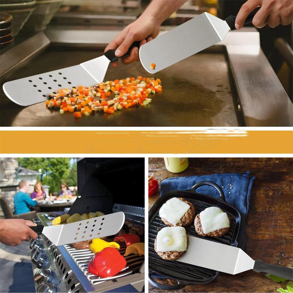 1pc Cooking Spatula Stainless Steel Barbecue Spatula Plate Non-Slip Plastic Handle Extra Long Griddle Spatula Cooking Utensils