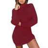 Knitted Turtleneck Midi Bodycon Dress Autumn Winter Women Casual Long Sleeve Plus Size Dresses