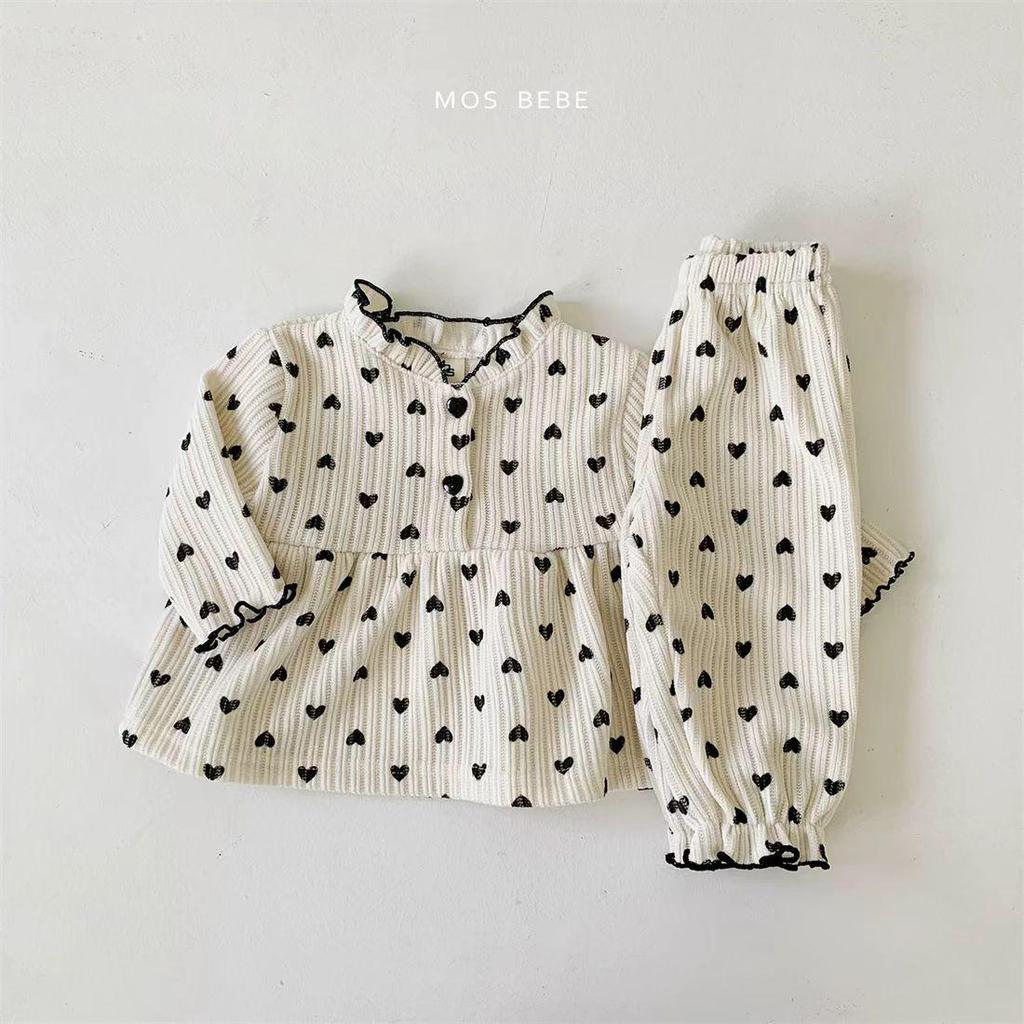 2025 Frühling Koreanisches Herz Rüschenspitze Puppenoberteil & Jogginghosen Set für Mädchen