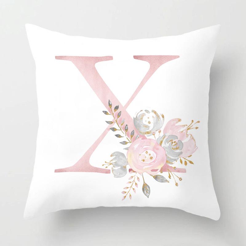 Rosa alphanumerisch bedrucktes Muster Polyester Kissenbezug für Zuhause Wohnzimmer Sofa Autodekoration Lendenkissen Kissenbezug