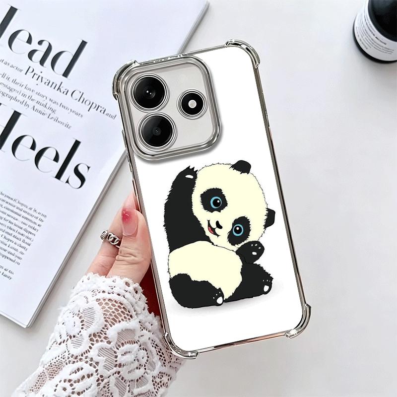 Cute Cartoon Panda Plating Phone Case For Xiaomi Redmi Note 14 15 Pro Plus 13 12 11 11S 11T 10 9S 9 5G Anti-Fall Airabag Cover