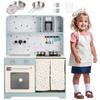 Children's Kitchen with Ice Maker and Microwave, Accessories and Surprise Effects, Gift for Children Aged 3 and Up, Wood + Plastic, Blue, 29x60x81cm