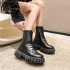 Casual versatile single boots 2025 new large size autumn round head French thick heel solid color women's Martin boots