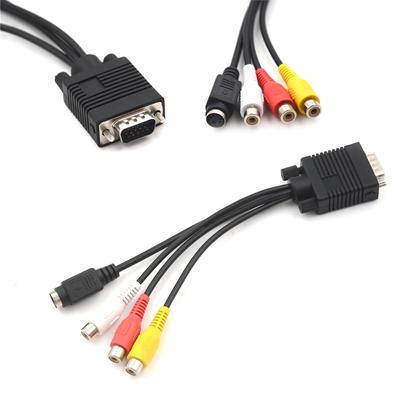 1Pcs Video Cable Laptop Pc Hdtv Connector Vga Male To S-Video 3 Rca Jack Converter