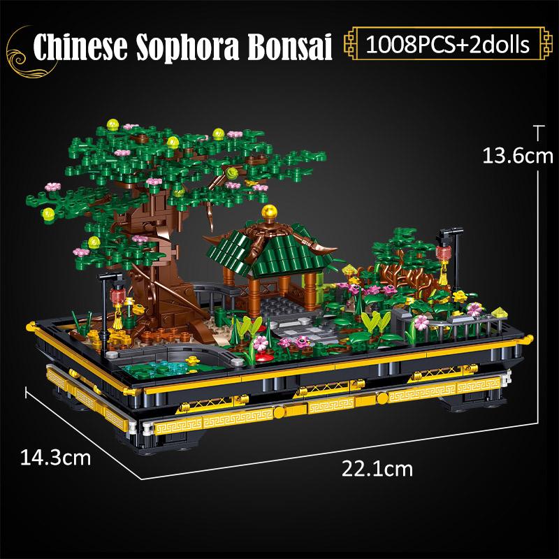 Mini Garden Bonsai Building Block Cherry Blossom Pine Pavilion 3D Model Brick Plant Potted Home Decoration Children's Toy Gift