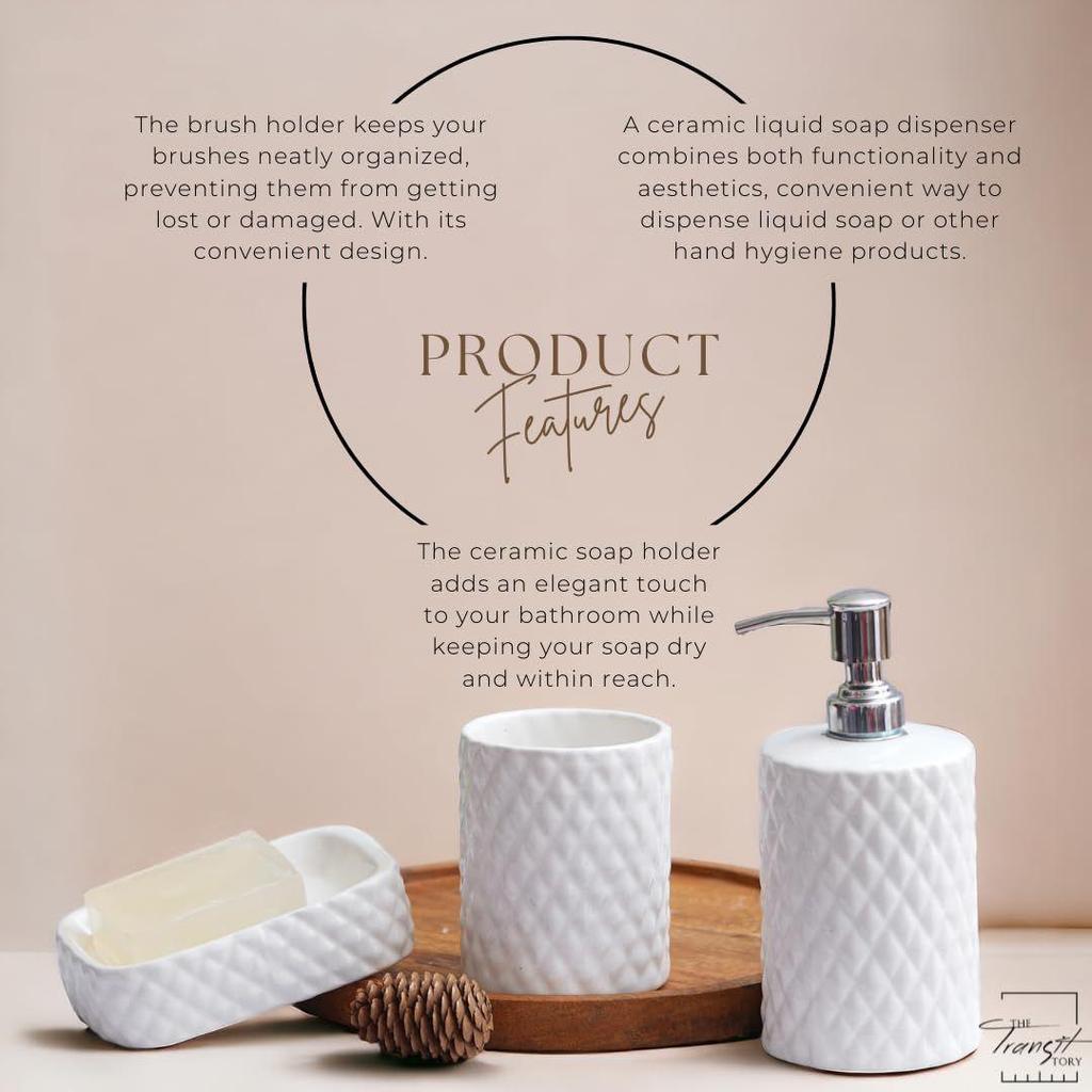 Premium Ceramic Bathroom Accessories Set of 3 | Modern Luxury Bath Set with 300ml Soap Dispenser, Toothbrush Holder & Soap Dish | Bathroom Decor Items