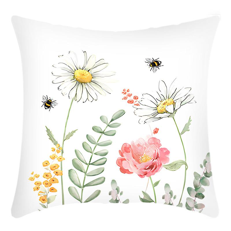 Fashionable Spring Flower Spring Elements Pillow Cover Linen Flower Cushion Pillow Cover