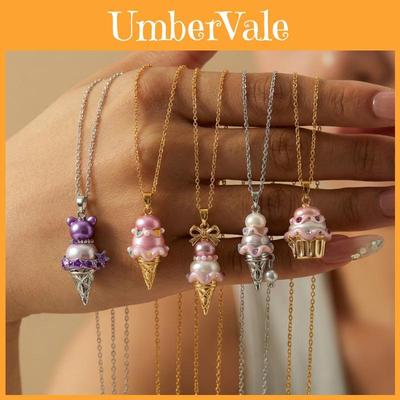 Ice Cream Necklace With Pearl Pendant For Casual Wear Perfect Gift For Teens