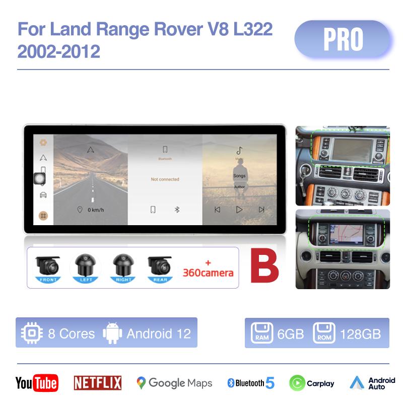 Car Multimedia Video Player 12.3" For Land Rover Range Rover Vogue V8 L322 2002-2012 GPS Navigation Android12 8+256G CarPlay 4G