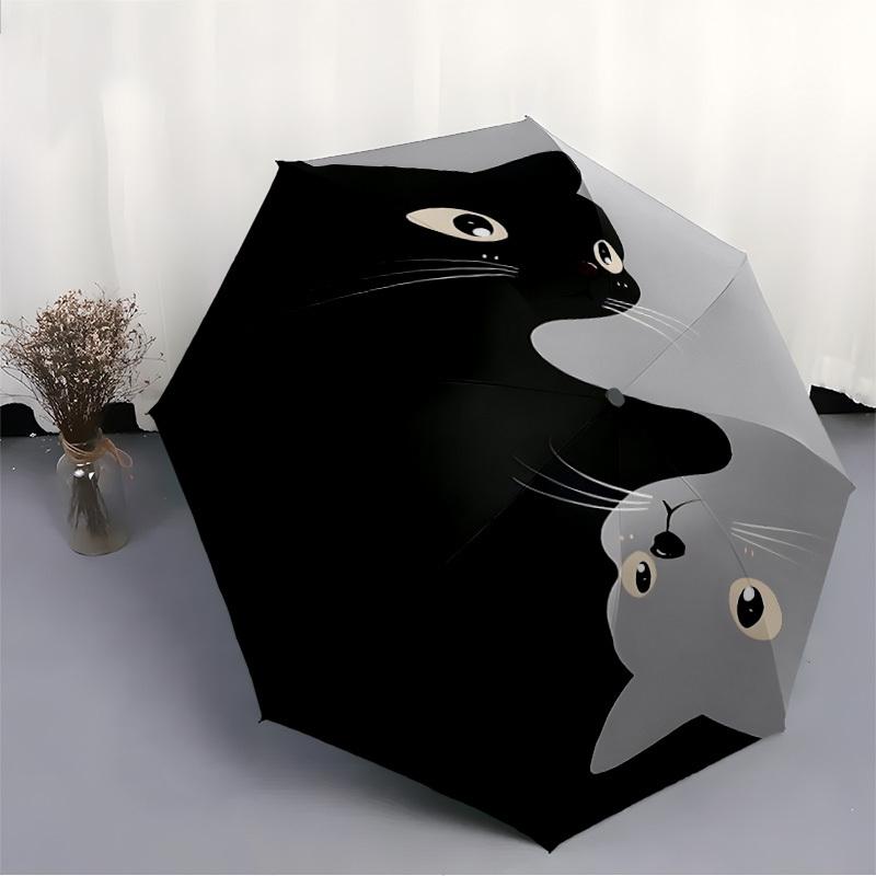 1pc Yin Yang Cats Automatic Open/Close Umbrella with Windproof, Functional Design, 8-Rib Sturdy Canopy