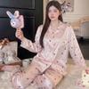 Sweet Ins Bow Print Ice Silk Pajamas Women's Casual Loungewear Long Sleeves Trousers Two-piece Set