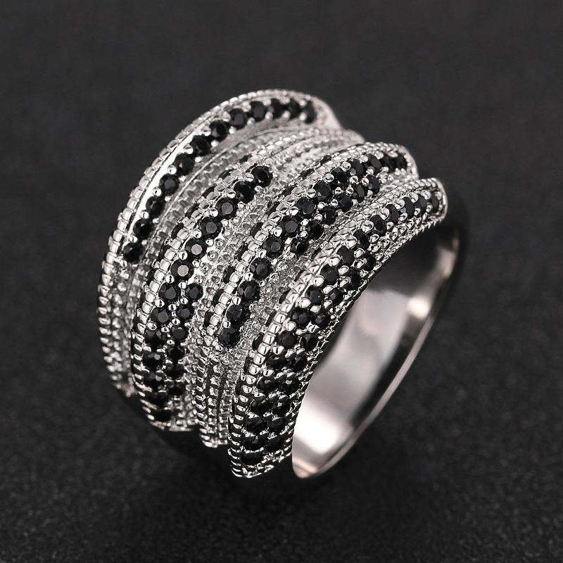 Sweet and Cool Design Ring, Women s High-end Feel, Personalized Micro Inlaid Black Zircon Multi-layer Irregular Zircon 6
