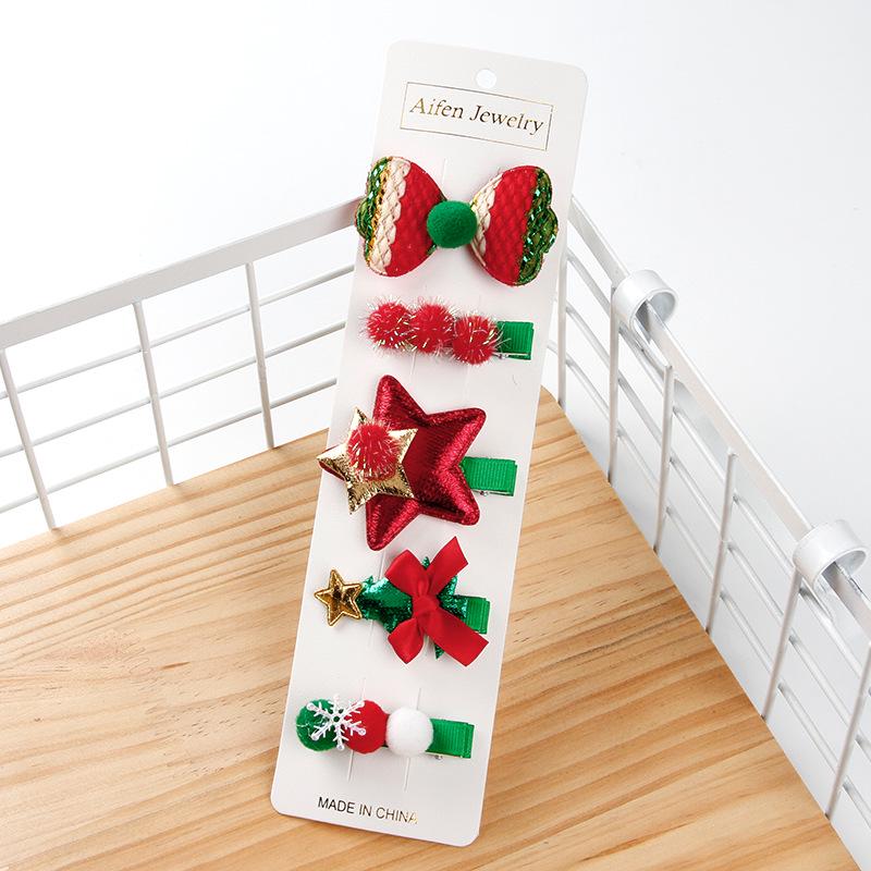 European & American Style Christmas Hair Accessory Set: Cute Bow Hair Clips for Little Girls