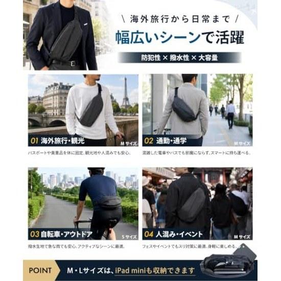 Body bag men shoulder large capacity water-repellent anti-theft iPad mini storage STREAM (Black M) Water-resistant zipper diagonal carry approximately