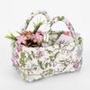 Floral Quilted Baskets with Handles Collapsible Floral Laundry Hamper Portable Folding Storage Basket for Household Kitchen