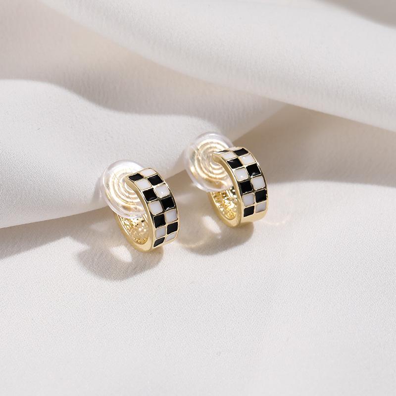 

Серьги в клетку в стиле французского ретро, легкая роскошь - Не требуют проколов ушей