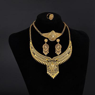 24 Karat Gold Damen Hochzeits Schmuckset: Halskette, Armband, Ring & Ohrringe Brautkollektion