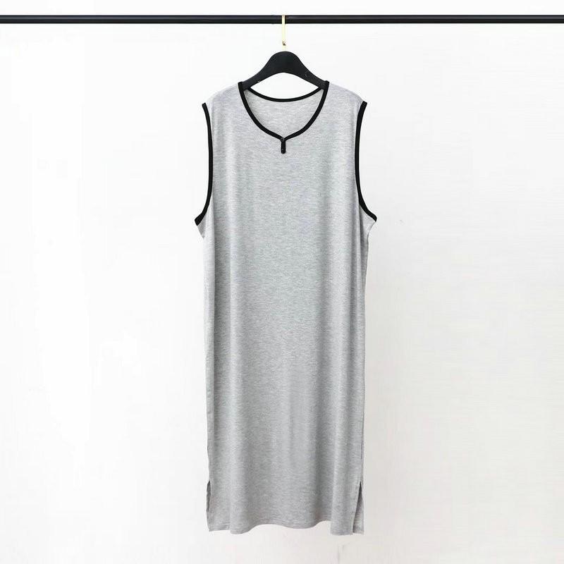 Men Modal Cotton Men Plus Size Night Gown for Summer Solid Color Thin Sleeveless Medium Long Loose Button Vest Style Dress