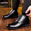 Men's British style 2024 winter business dress velvet high-top men's leather boots middle-aged and elderly warm shoes
